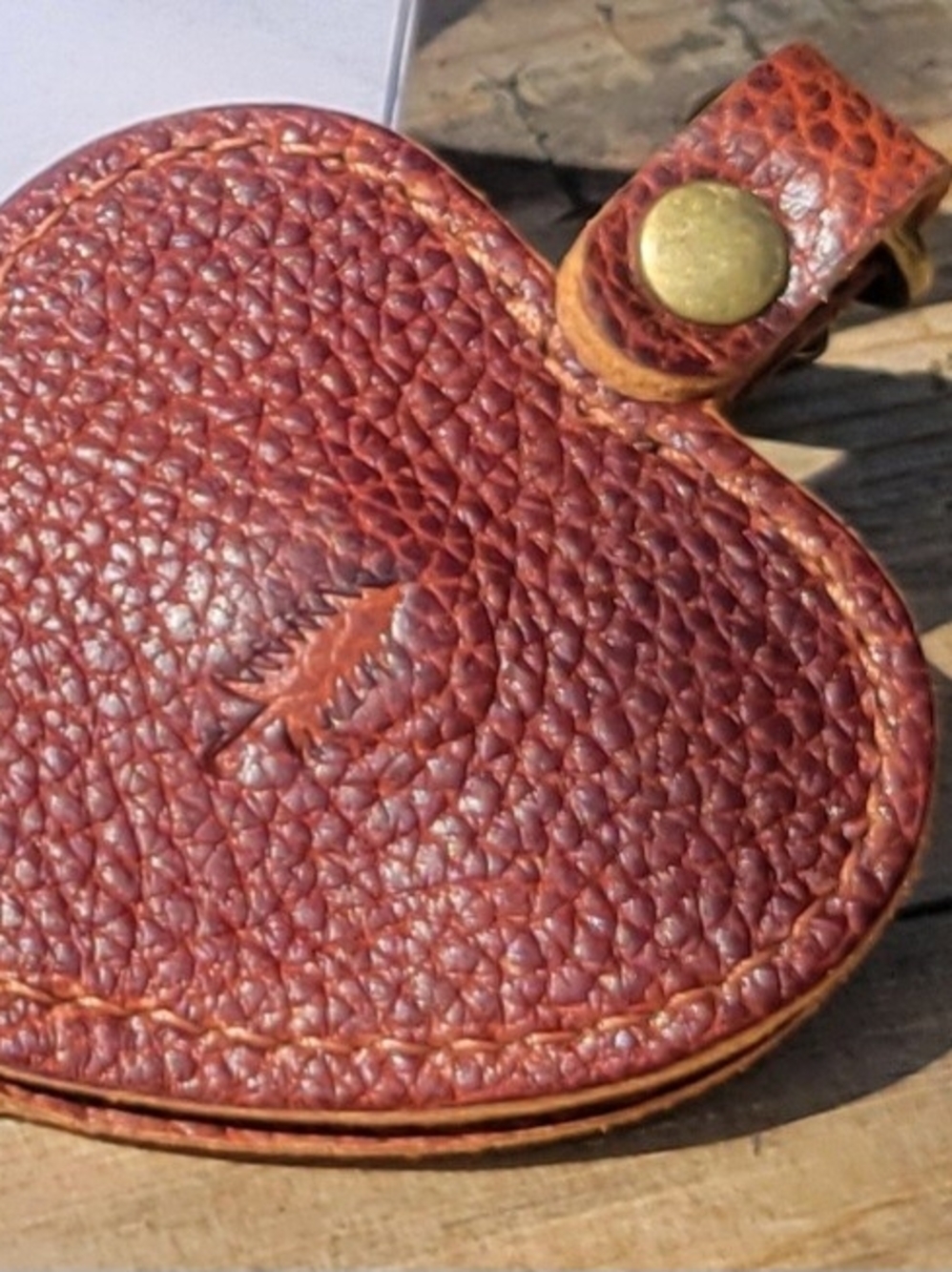 PLG Brown Heart Pebbled Leather AirTag Holder/Bag Charm/Keychain, Retiring